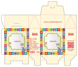 包装盒礼品卡通卡扣盒展开刀板图