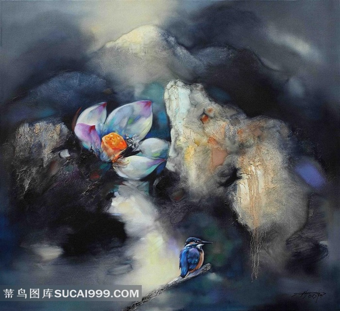 荷池情韵油画作品