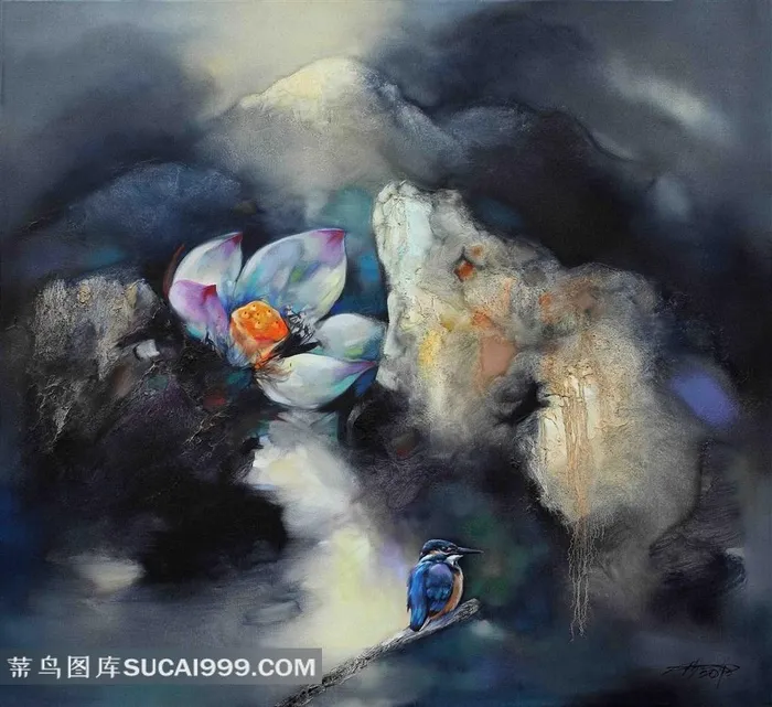 荷池情韵油画作品