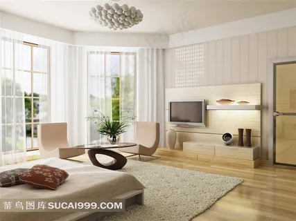 客厅落地窗与沙发茶几室内装修摄影高清图片