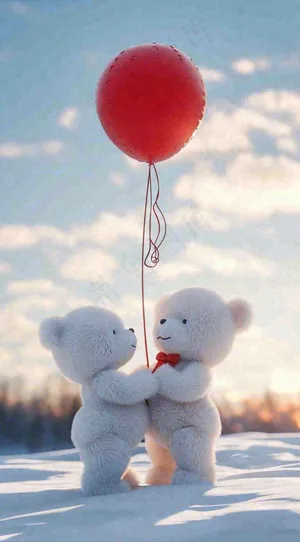 冬天爱心气球小熊浪漫情人节情人温馨，冬至小雪大雪摄影图