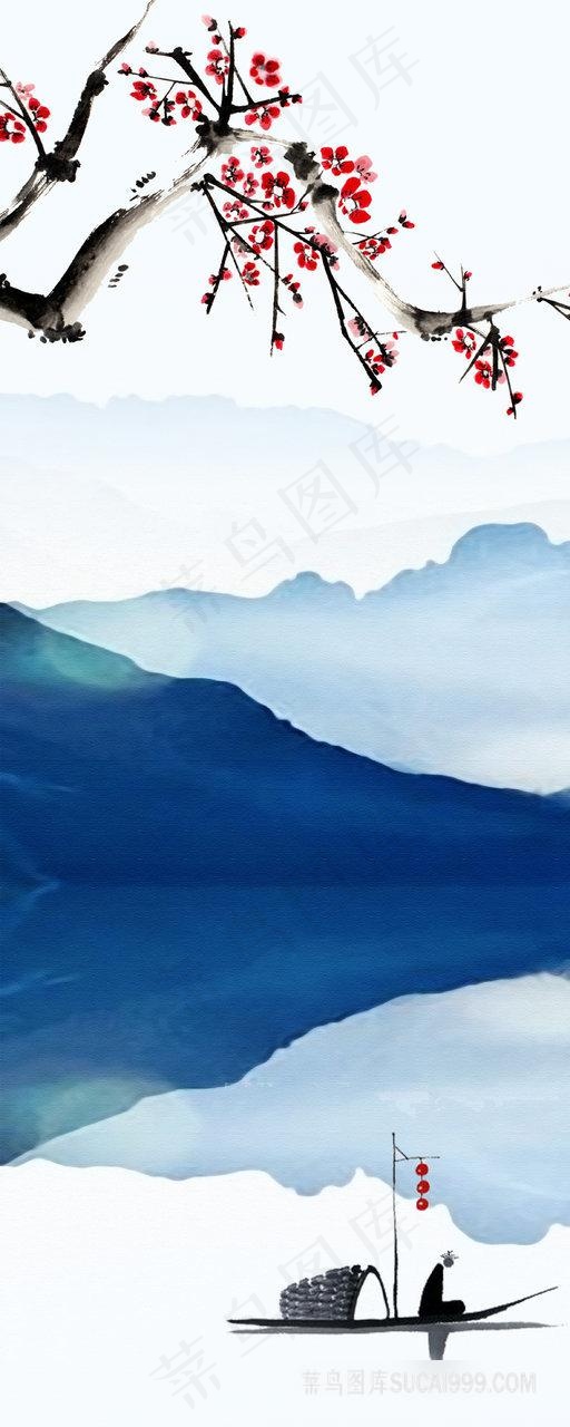 梅花水墨山脉装饰画