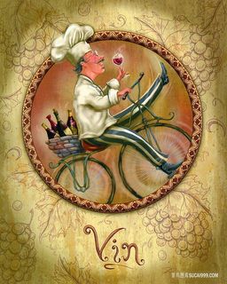 唯美复古厨师自行车油画