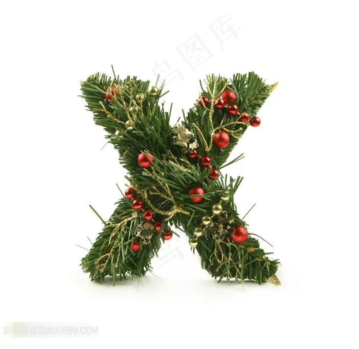 松枝与圣诞球组成的字母X