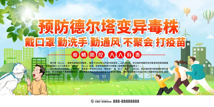绿色清新校园防疫德尔塔病毒展板psd模版下载