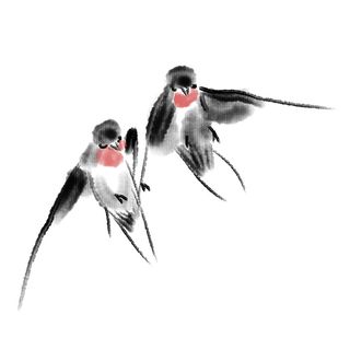 水彩手绘春季春天柳树柳条枝条小鸟小燕子元素PSD设计素材PNG图片