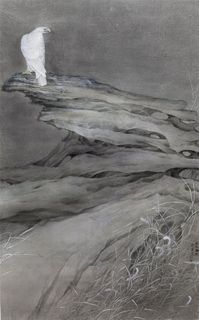 秋山问道老鹰工笔画