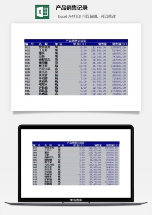 产品销售记录excel模板