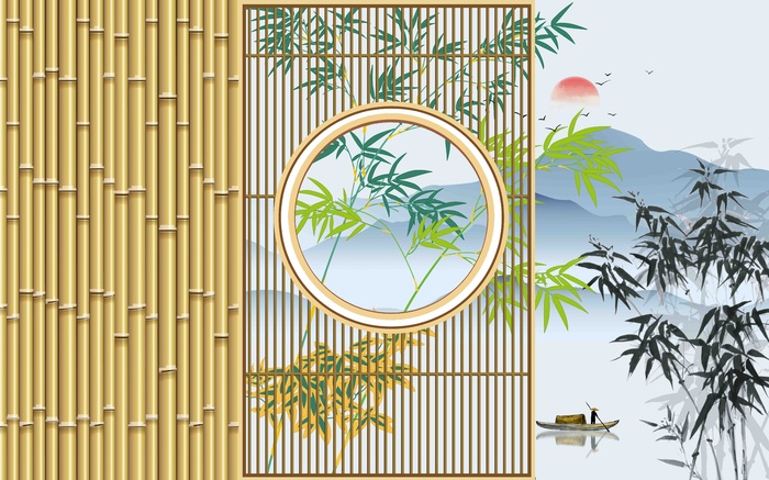  新中式背景墙 psd模版下载