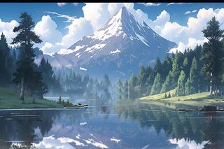 写实风格大场面风景湖泊高山森林插画