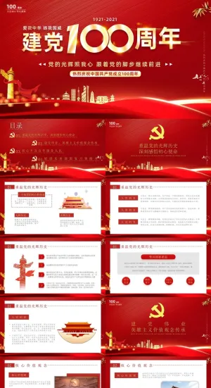 建党100周年党政社区汇报庆典PPT模板预览图