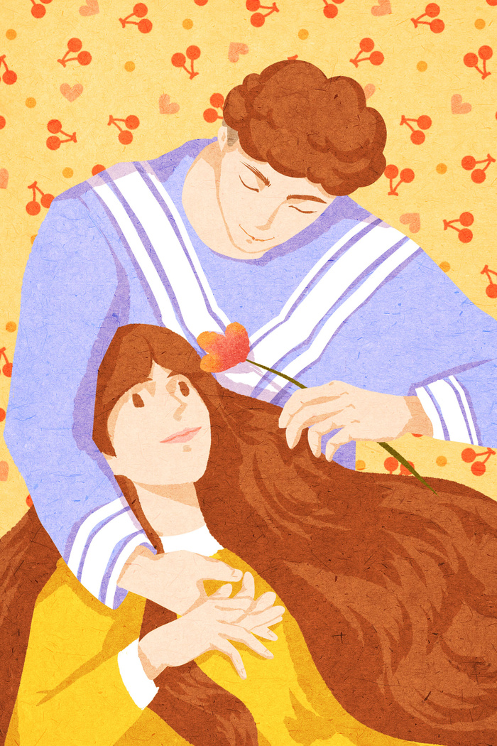 卡通温馨浪漫2月14七夕520情侣拥抱情人节主题插画海报PSD素材