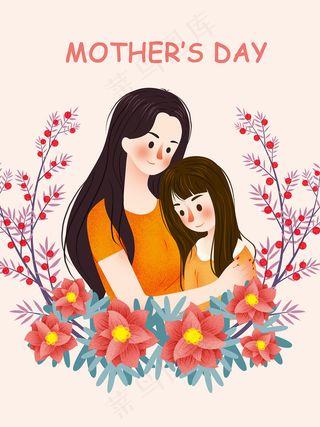 手绘卡通母亲节插画漫画素材
