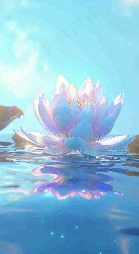 夏日光照莲花蓝色阳光温馨水面，夏至小暑大暑(816x1488)