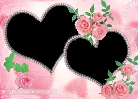 粉玫瑰心形婚纱艺术相框素材