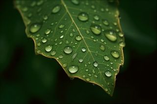 上面有水滴的绿叶摄影图桌面壁纸