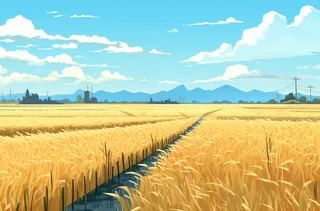 秋天成熟的金黄麦田稻田卡通插画素材