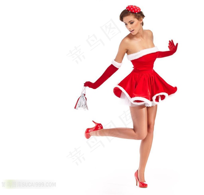 圣诞女子系列 - 拿着礼物的美丽女子