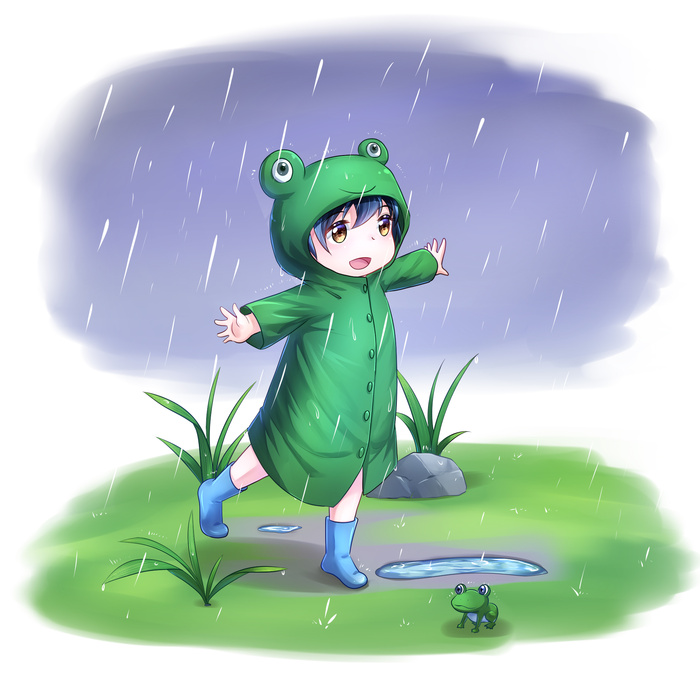 二十四节气谷雨小孩淋雨psd模版下载