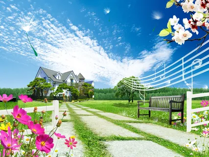 现代绿草花卉房地产背景