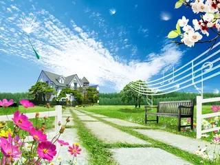 现代绿草花卉房地产背景