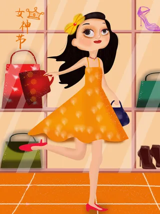 大气妇女节女神女王女生母亲节卡通手绘插图插画海报素材设计模板