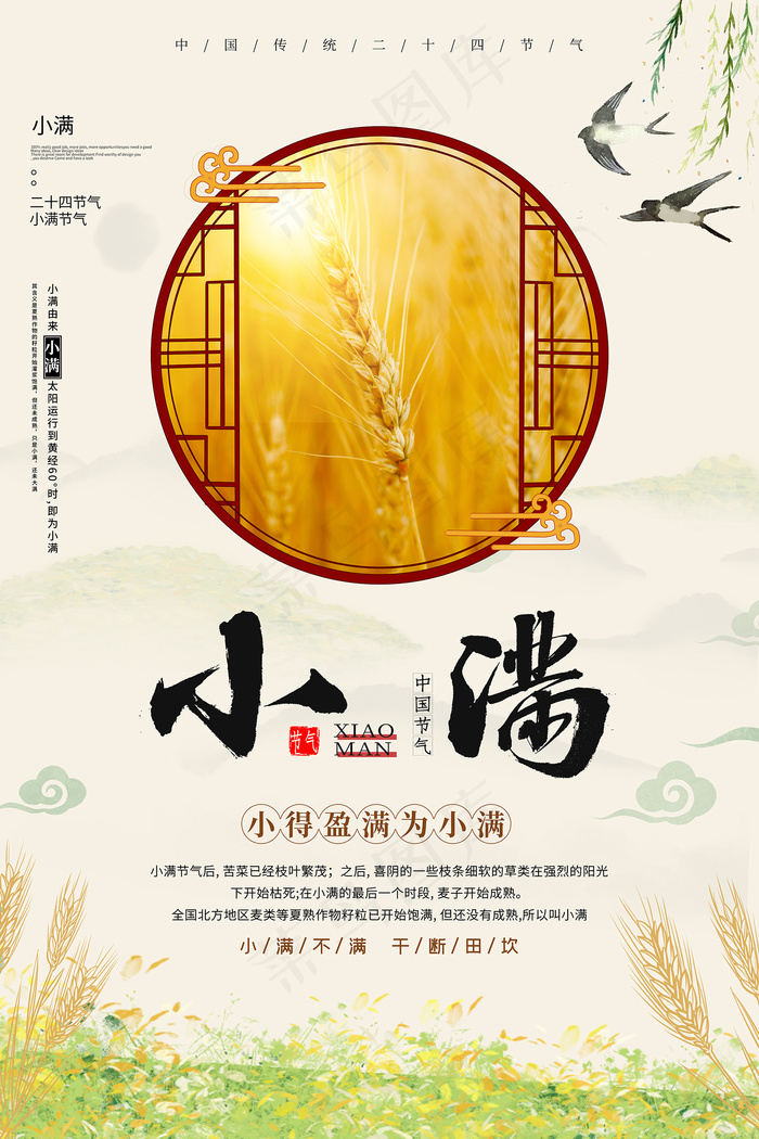 手绘24传统节气小满节日海报