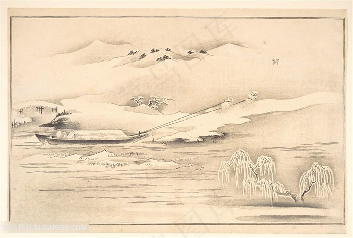 日本浮世绘喜多川歌麿水墨山脉装饰画