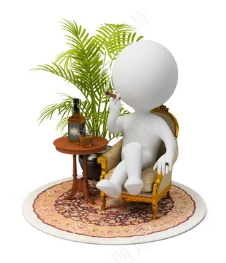 坐着抽雪茄的小人模型高清图片