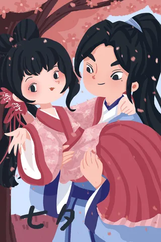 国潮中国唯美七夕节情人节牛郎织女商场宣传促销海报PSD素材模板