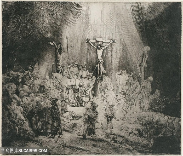 伦勃朗 · 哈门斯，范 · 里根-基督在两个盗贼之间被钉死