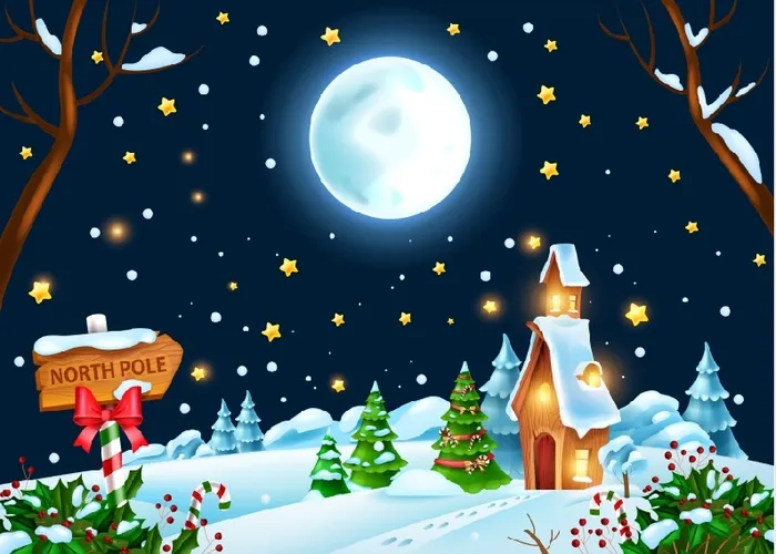 圣诞节夜里冬天月亮eps,ai矢量模版下载