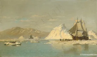 威廉·布拉德福德- 格陵兰岛附近- 捕鲸船在寻找开阔水域油画图片