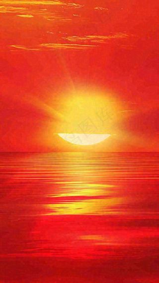 红色海面海洋落日阳光光照