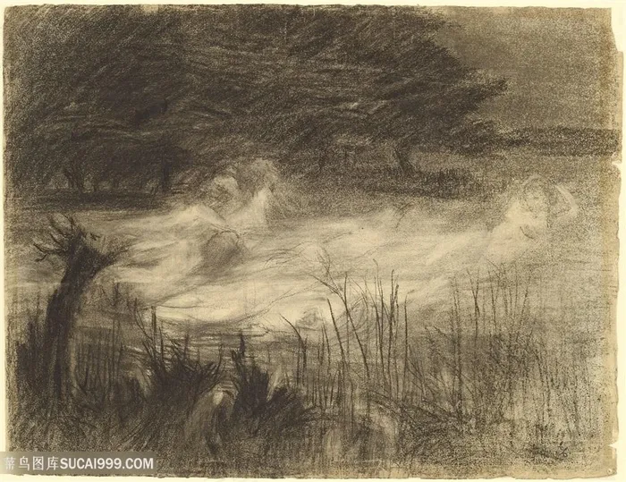 素描风景画装饰画