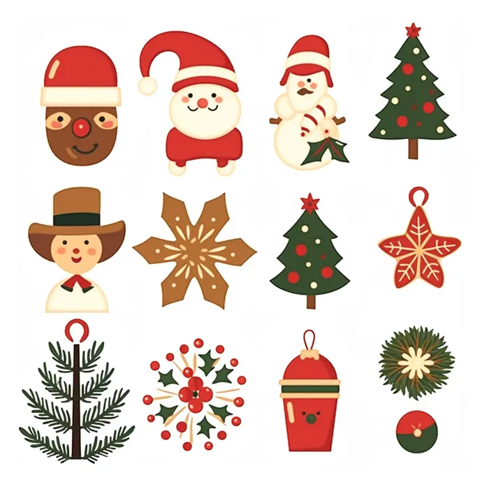 圣诞雪人树雪花圣诞老人卡通插画素材(3072x3072)