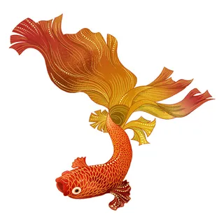 手绘烫金国潮中国风卡通锦鲤鱼金鱼插画装饰元素PSD设计素材