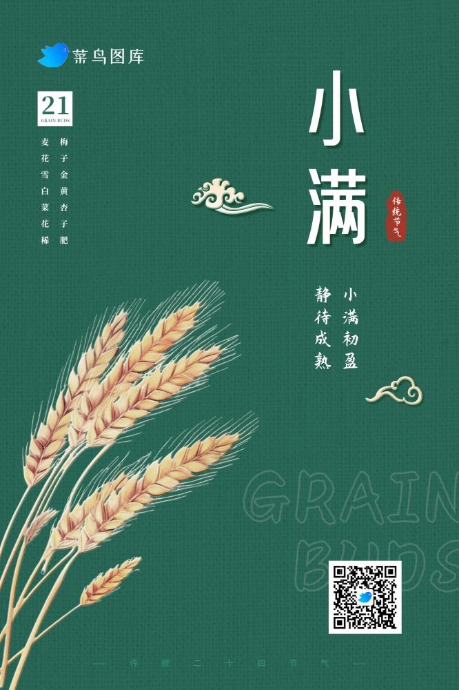 小满绿色国风简约小麦海报(2000x3000)psd模版下载