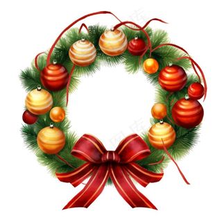 圣诞花环圣诞装饰元素插画免抠