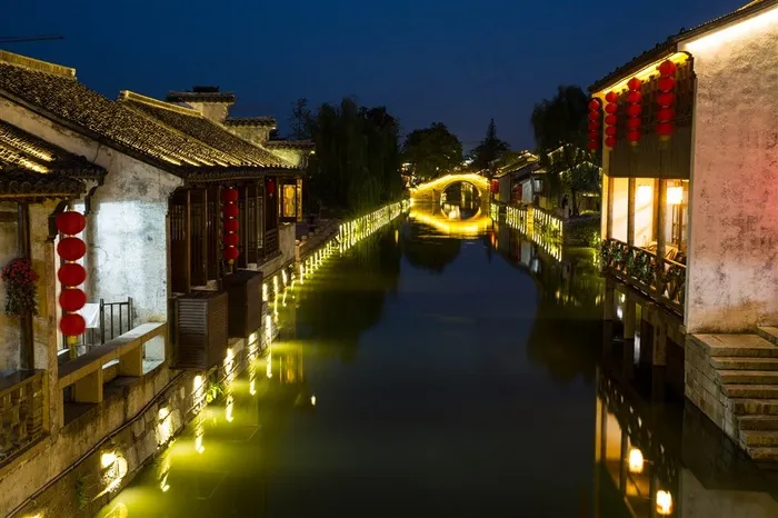 江苏无锡荡口古镇夜景高清摄影大图