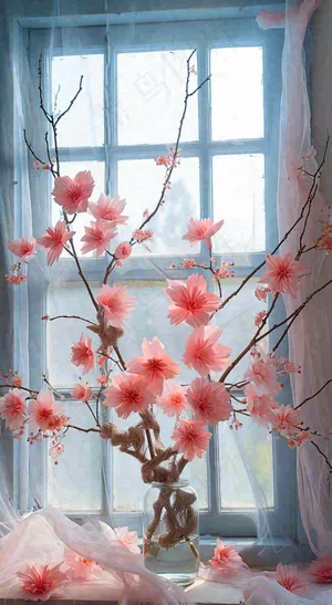 春天窗台花瓶粉色鲜花花束，春分