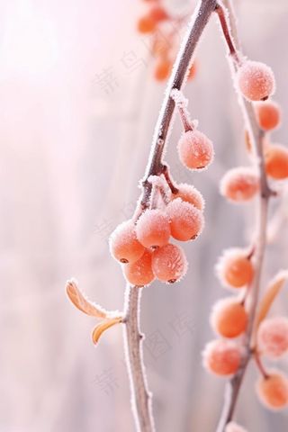 清爽冰霜果实橙色背景