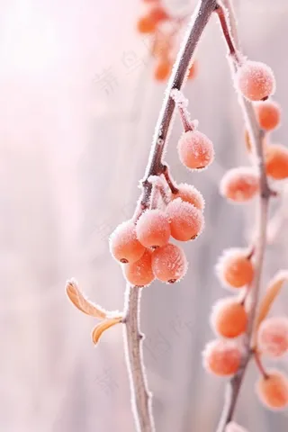 清爽冰霜果实橙色背景