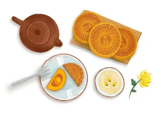 月饼茶菊花素材