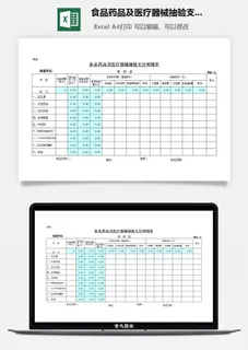 食品药品及医疗器械抽验支出明细表excel模板