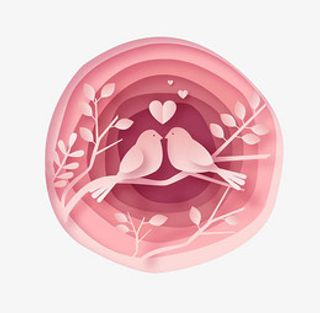 粉色爱情鸟剪纸插画
