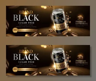 木质手指咖啡豆的黑咖啡横幅