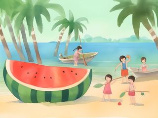 夏日西瓜海洋沙滩人物背景