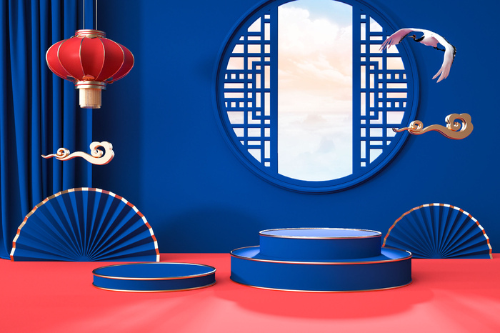 中国风古典喜庆C4D背景图3D国潮场景促销活动海报PSD设计素材模板psd模版下载