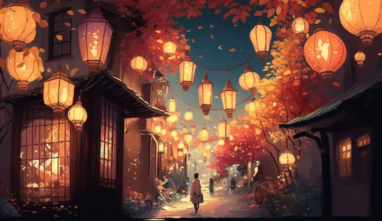 节日、灯笼、喜庆、夜、街道